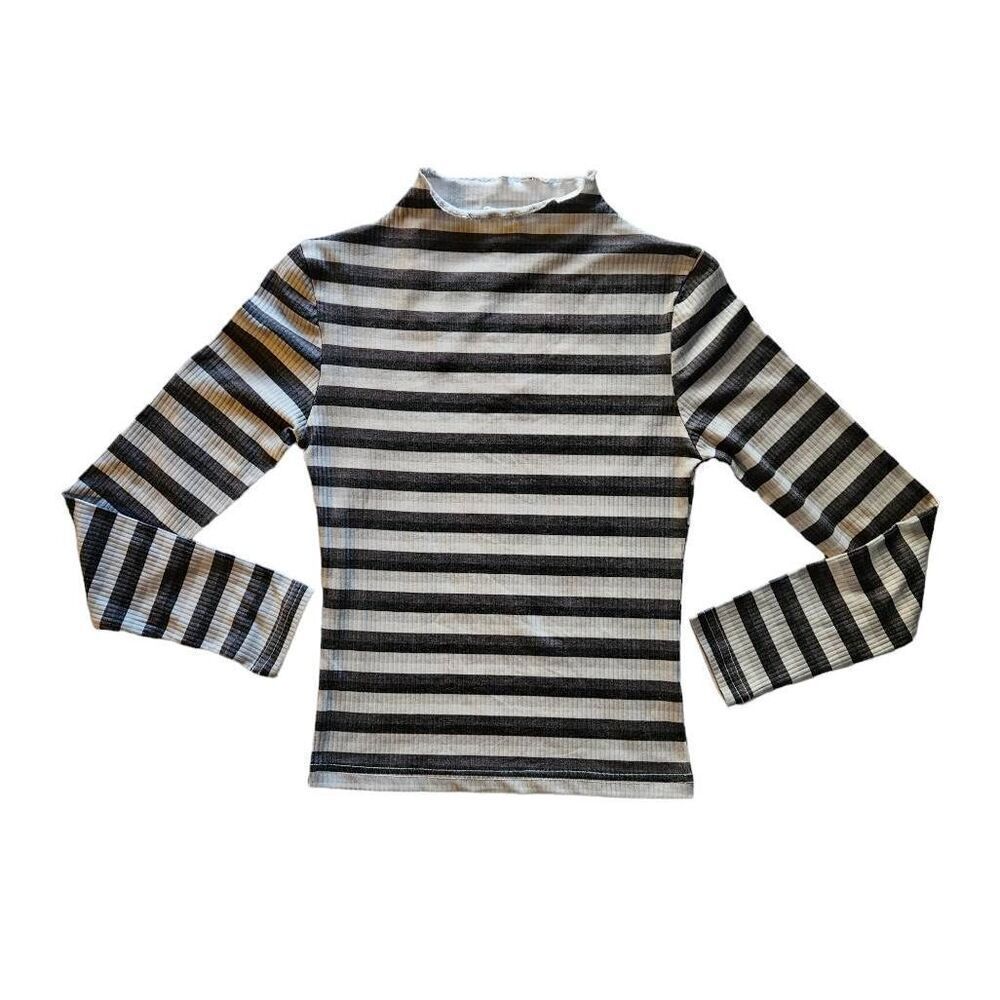 CALI BE Long Sleeve Striped Top Grey Black Small